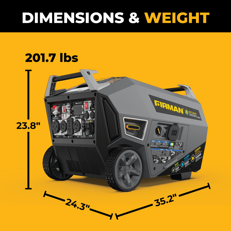 Tri Fuel Inverter Portable Generator 12500/10000W Electric Start 120/240V Parallel Ready CO Alert
