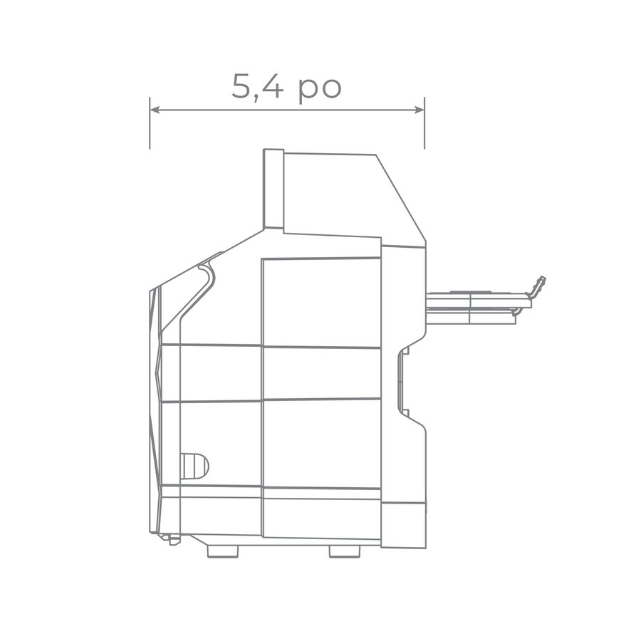 A detailed technical side view diagram of a printer includes a labeled dimension of 5.4 inches and optional compatibility with the FIRMAN Power Equipment 30A Portable Generator Parallel Kit for enhanced connectivity.