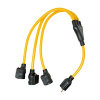 A yellow FIRMAN 3' Heavy Duty TT-30P to (3) 5-20R Short Power Cord with multiple black outlets and a single plug, isolated on a white background.