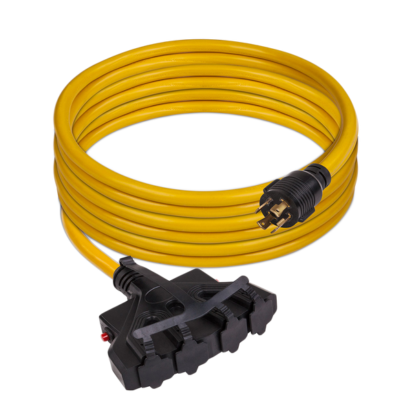 25' Heavy Duty L14-30P to (4) 5-20R Power Cord With Storage Strap