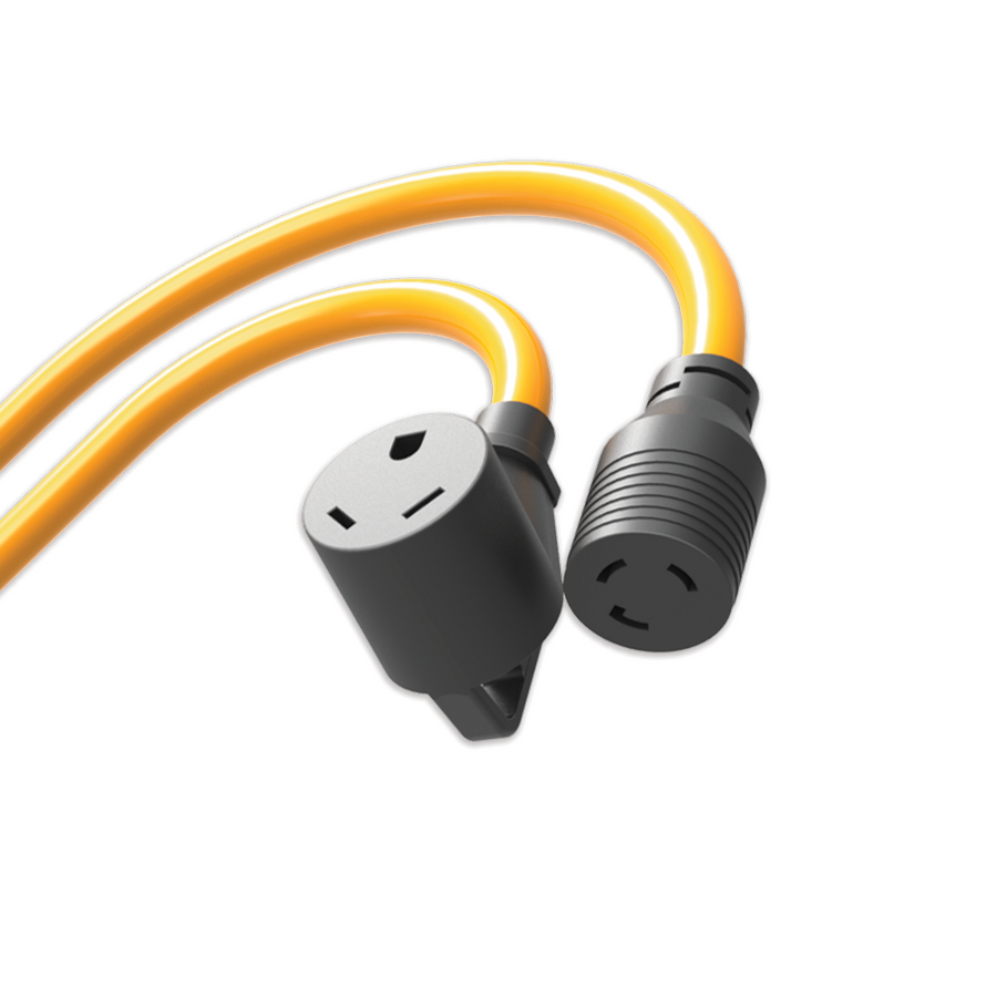 Cable de alimentación corto de alta resistencia L14-30P a (4) 5-20R con pinzas de sujeción