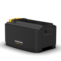 Portable black FIRMAN Power Pack +1000 battery generator featuring sustainable technology, on a white background.
