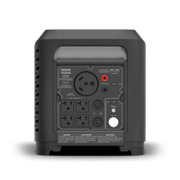 Portable Zero E Portable Expandable Power Station with various outlets, control switches, and LED indicators visible on its rear panel.