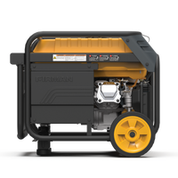 Portable FIRMAN Power Equipment Dual Fuel Generator 3650W Recoil Start with a black and yellow color scheme, featuring a pull-handle and electrical outlets, set against a white background.
