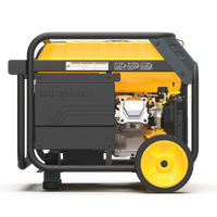 Portable FIRMAN Power Equipment dual fuel 4550W generator electric start with CO alert in yellow and black color, visible engine, and sturdy wheels, isolated on a white background.