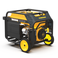 A portable FIRMAN Power Equipment Dual Fuel 4550W Portable Generator Electric Start with CO Alert generator with a 208cc engine, encased in a black and yellow frame with wheels.