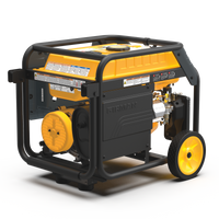 Portable FIRMAN Power Equipment Dual Fuel 4550W Generator Electric Start with CO Alert on wheels, featuring a sturdy black frame with a yellow top and side panels, displayed against a white background.