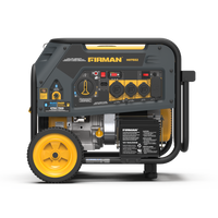A FIRMAN Power Equipment Dual Fuel Portable Generator 7500W Electric Start 120/240V on a white background, featuring multiple outlets, control panel, and yellow wheels.
