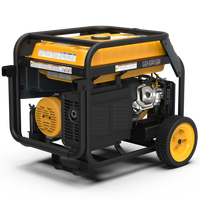 Portable FIRMAN Power Equipment dual-fuel generator with yellow wheels, isolated on a white background.