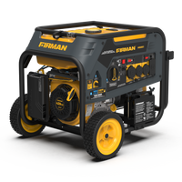 Black and yellow FIRMAN Power Equipment Dual Fuel Portable Generator 8000W Electric Start 120/240V on a white background.