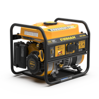 Yellow and black portable FIRMAN Power Equipment Gas Portable Generator 1500W Recoil Start with CO alert on a white background.