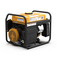 Portable yellow and black FIRMAN Power Equipment Gas Portable Generator 1500W Recoil Start with CO alert isolated on a white background.