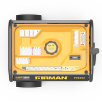 Top view of a yellow and black FIRMAN Power Equipment Gas Portable Generator 4450W Recoil Start 120V with CO alert.