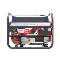 Portable generator with a red and blue American flag design on the side, featuring multiple power outlets and a fuel valve at the front, ideal for backup power.
Gas Portable Generator 4550W Recoil Start 120V by FIRMAN Power Equipment