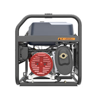 Portable FIRMAN Power Equipment gas generator on a white background, ideal for backup power, featuring a visible engine, red wheel, and grey frame.