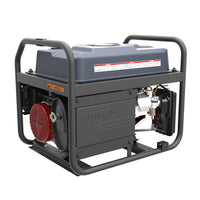 Portable FIRMAN Power Equipment gas generator on a metal frame, featuring a gray plastic housing and red detailing, ideal for backup power, isolated on a white background.