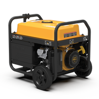 A yellow and black Firman Power Equipment Gas Portable Generator 4550W Remote Start 120/240V on wheels, featuring control panels and a prominent handle, ideal for backup power.