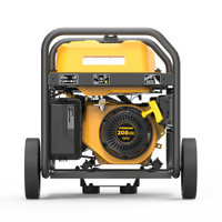 Front view of a FIRMAN Power Equipment Gas Portable Generator 4550W Recoil Start 120/240V with sturdy wheels and a visible engine compartment.