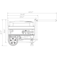Technical line drawing of a FIRMAN Power Equipment Gas Portable Generator 4550W Recoil Start 120/240V with dimensions labeled, ideal for camping, viewed from the side.