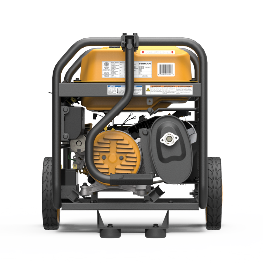 Portable FIRMAN Power Equipment gas-powered generator on wheels, featuring a sturdy frame and visible engine components, ideal for backup power.
