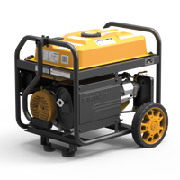 Portable FIRMAN Power Equipment gas generator on wheels with visible engine and backup power control panel, in shades of black, gray, and yellow.