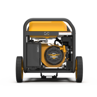 Portable FIRMAN Power Equipment P11400W generator on wheels with a visible engine and control panel, predominantly yellow and black.