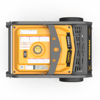 Top view of a yellow and black FIRMAN Power Equipment gas portable generator 15000W electric start 120/240V with CO Alert, with its control panel visible, featuring various switches and outlets.