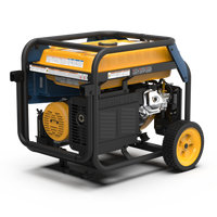 Portable Tri Fuel 7500W Generator Electric Start 120/240V on wheels, predominantly yellow and black, with exposed engine and control panel. Brand: FIRMAN Power Equipment.