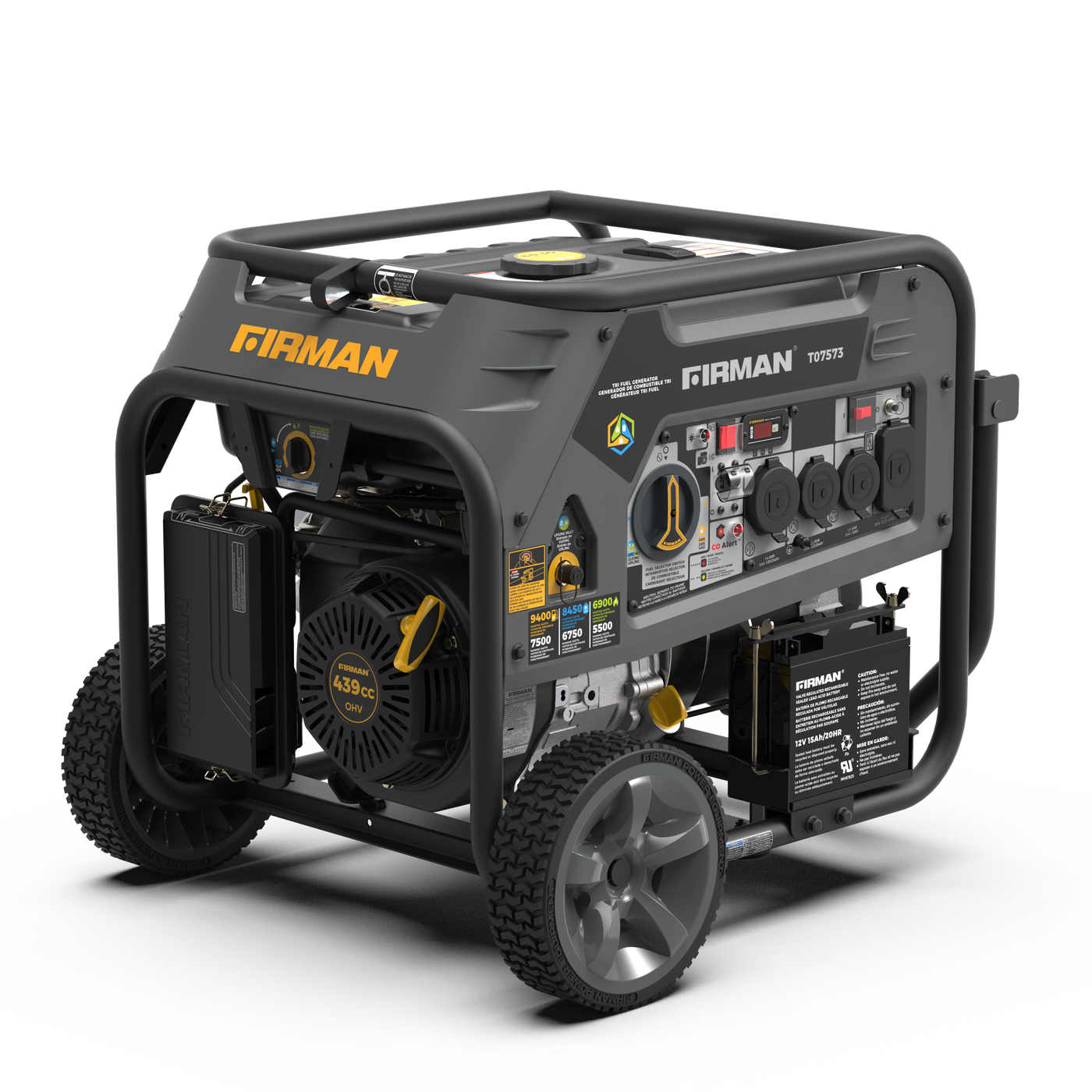 Tri Fuel Portable Generator 9400W Electric Start 120/240V with CO Aler ...