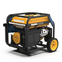 Portable gas-powered FIRMAN Power Equipment T08071 Tri Fuel Portable Generator 8000W Electric Start 120/240V with a black and yellow color scheme, featuring large wheels and visible engine components.