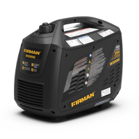 A FIRMAN Power Equipment Refurbished Gas Inverter 2000W Recoil Start portable generator, angled view showing front and side details, placed on a white background.