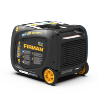 Dual Fuel Inverter Portable Generator 3200W Electric Start by FIRMAN Power Equipment, featuring black casing with yellow accents and control labels on a white background.