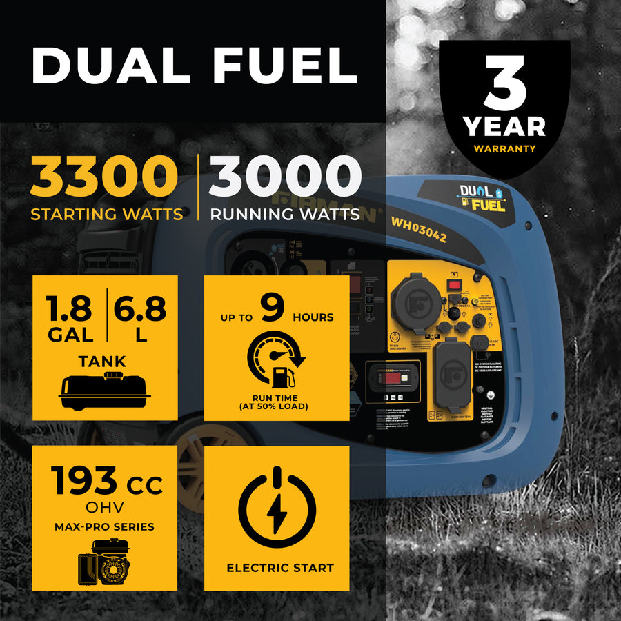 Invertable Generator Dual Fuel Inverter Portable Generator 3300W Electric Start – FIRMAN ...