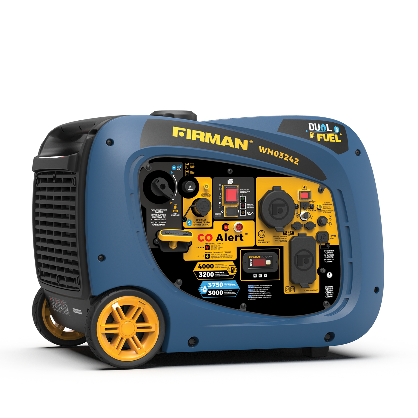 Dual Fuel Inverter Portable Generator 4000W Electric Start with CO